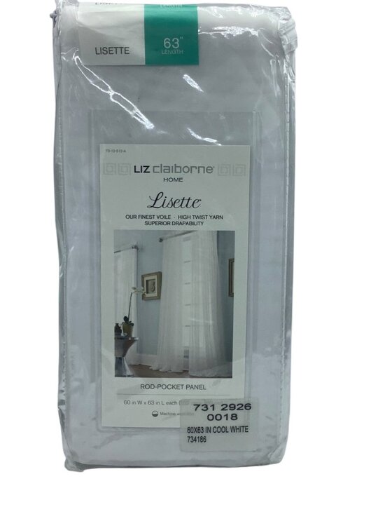 Liz Claiborne Lisette Rod-Pocket Panel 63" Length 60"x63" Cool White NEW NWT - Picture 1 of 6